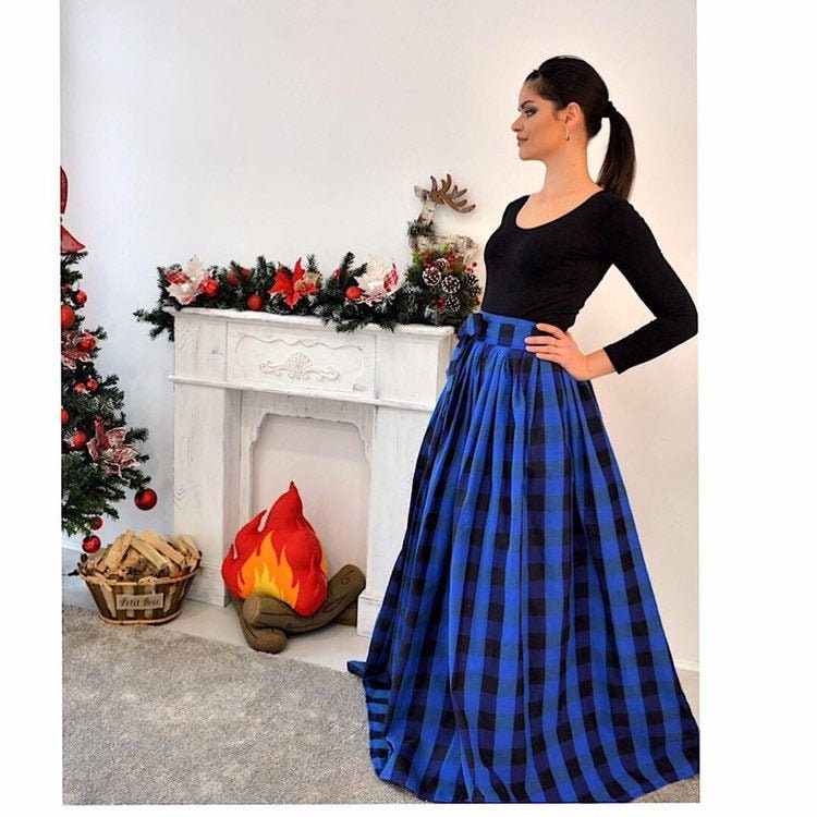 Blauer Karo Rock Mit Taschen/ Tartan Rock/ Boden Länge Maxi Trennt Und Schwarzer Alle Größen Blauer Karo Rock Mit Taschen/ Tartan Rock/ Boden Länge Maxi Trennt Und Schwarzer Alle Größen von GraceOfEurope