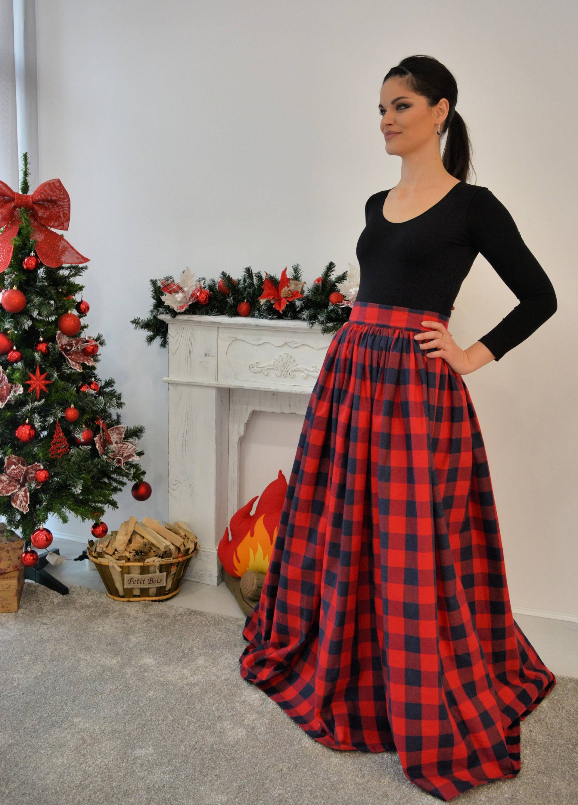 Roter Karo Maxirock Mit Taschen/ in Voller Länge Rock/ Tartanrock/ Karorock/ Winterrock Roter Karo Maxirock Mit Taschen/ in Voller Länge Rock/ Tartanrock/ Karorock/ Winterrock von GraceOfEurope