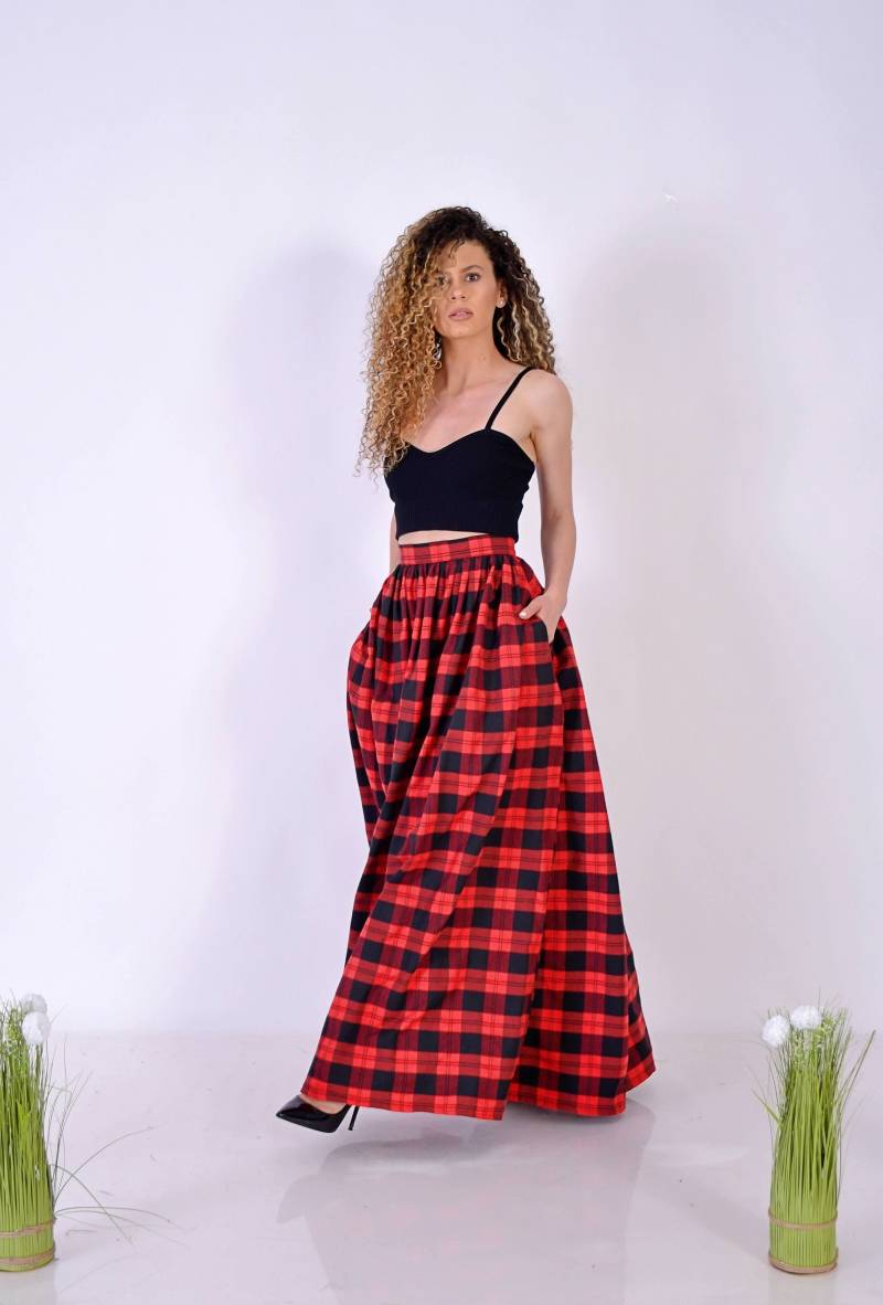Roter Karo Rock Mit Taschen/ Tartan Rock/ Weihnachtsrock Weicher Toller Roter/Karierter von GraceOfEurope