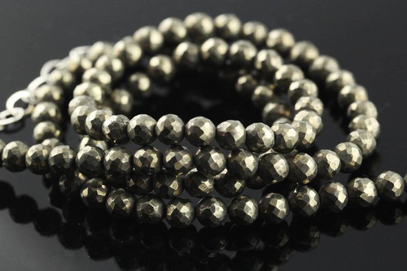 Facettierte Eisen Pyrit Perlenkette-Wickelarmband Mit Sterling Silber Zubehör, 21" Größenverstellbare Halskette, Fools Gold, Edelstein Perlen Facettierte Eisen Pyrit Perlenkette-Wickelarmband Mit Sterling Silber Zubehör, 21" Größenverstellbare Halskette, Fools Gold, Edelstein Perlen von Graceanchor
