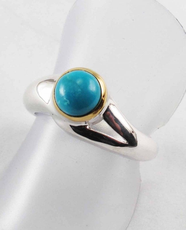 Silber Türkis Ring in Sterling Mit Gold Vermeil Trim Gesetzt Silber Türkis Ring in Sterling Mit Gold Vermeil Trim Gesetzt von Graceanchor