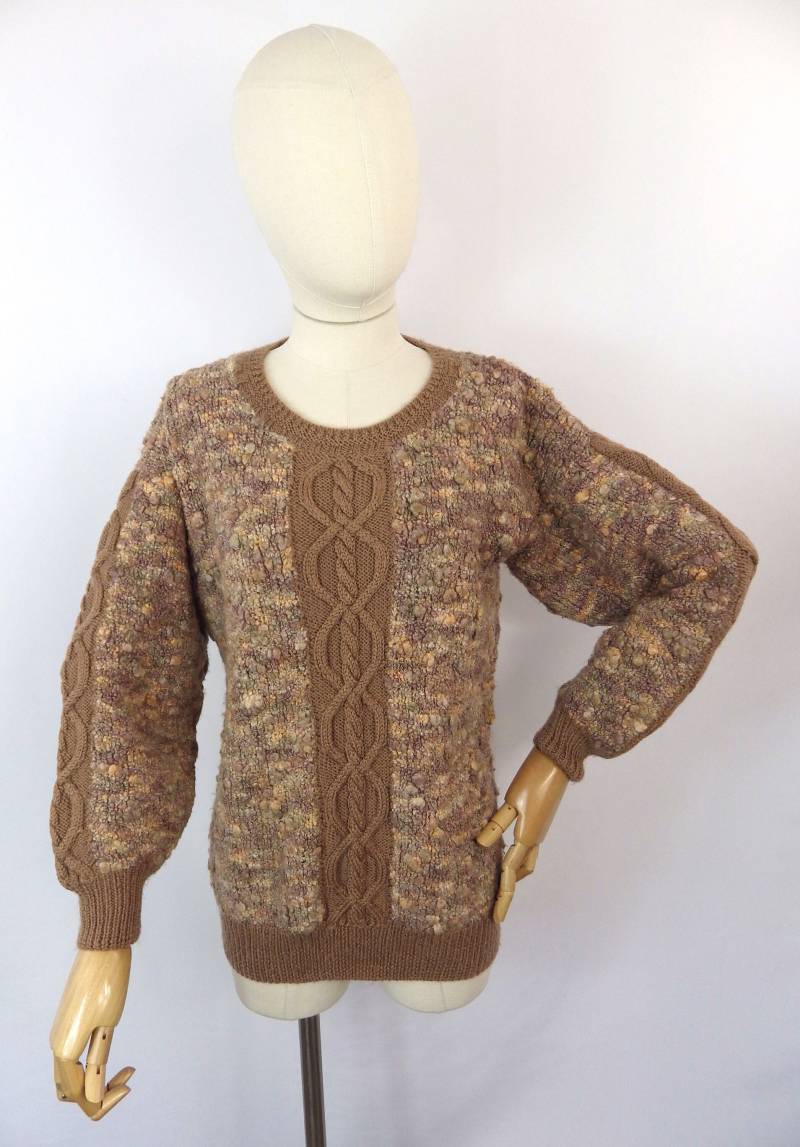 Vintage Damen Handstrick Braun Boucle Rustikal Grobstrick Kabel Aran Reine Wolle Pullover S Small Size 10 Uk Grace & Garbo Retro von GraceandGarbo