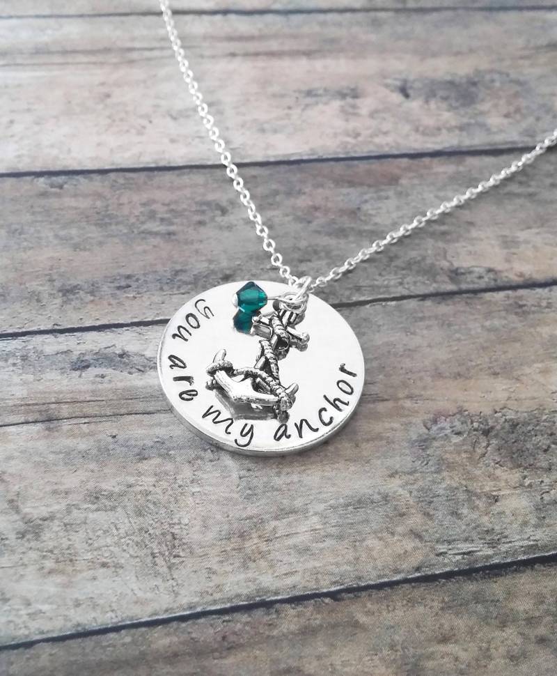 Anker Charmehalskette - Bist Du Mein Anker-Zitat Hand Gestempelt Schmuck, Personalisierte Mit Geburtsstein von GracefullyMadeStudio