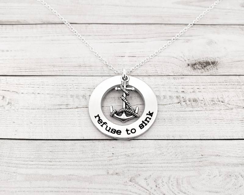 Handgestempelte Anker Halskette Wasch Anhänger, Refuse To Sink von GracefullyMadeStudio