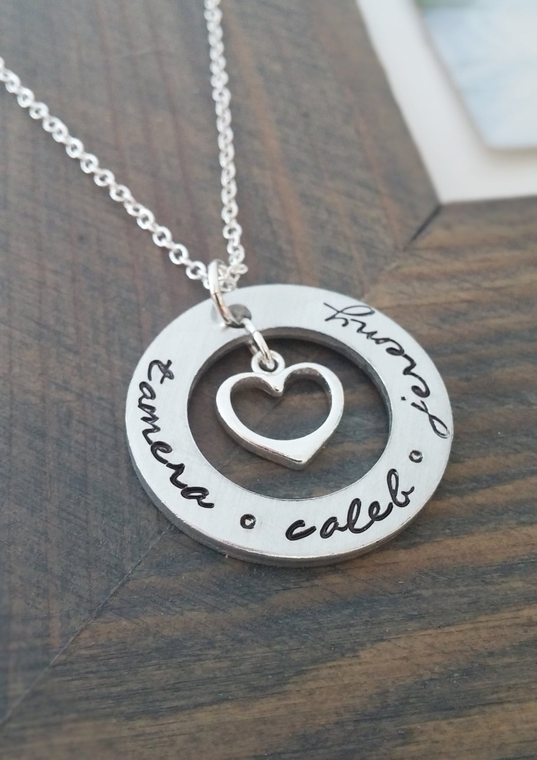 Hand Gestempelt Personalisierte Familie Halskette Sterling Silber Herz von GracefullyMadeStudio