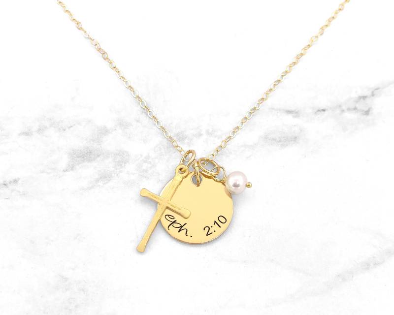sterling Silber Kreuz Halskette Personalisierter Bibel Vers Anhänger, Perle von GracefullyMadeStudio