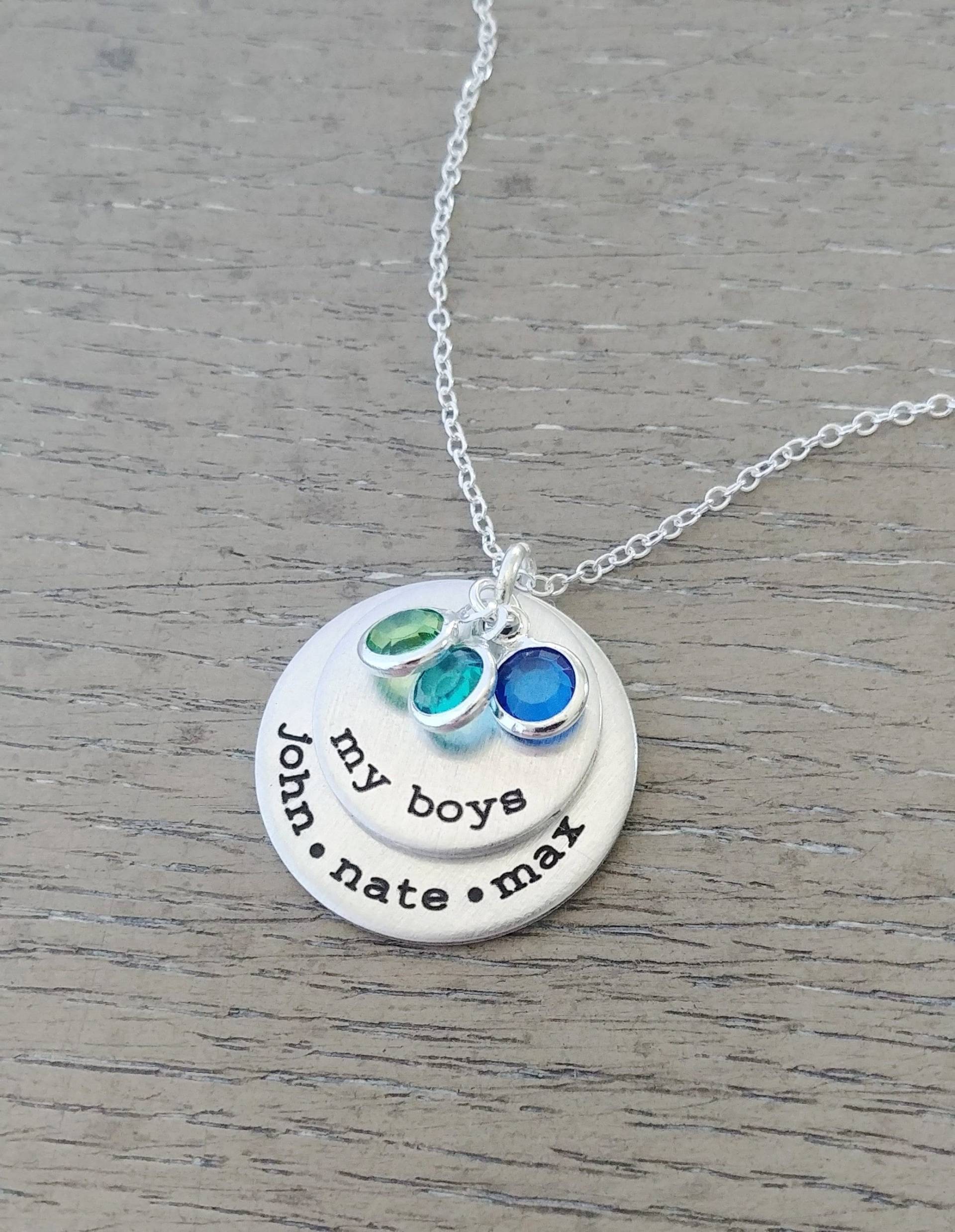 Personalisierte "My Boys' Hand Gestempelte Halskette Mit Geburtssteinen von GracefullyMadeStudio
