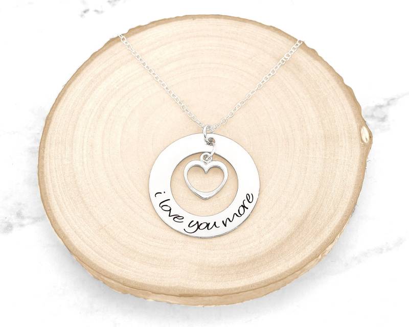 I Love You More Halskette Sterling Silber Herz Anhänger, Valentinstag Geschenk von GracefullyMadeStudio