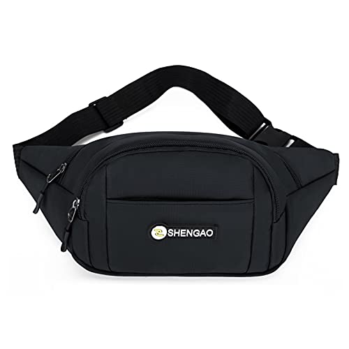 Bauchtasche für Damen und Herren, Oxford-Stoff Gürteltasche Outdoor wasserdichte Schwarz 4 Fächer für Camping Wandern Fitness Fahrrad Geschenke von GRACETOP