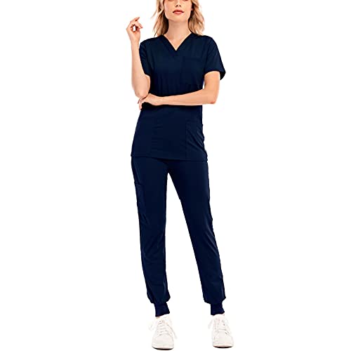 Damen 2-Teiliges Kasacks Set Medizinische Uniform Outfits mit Kasack und Hose Pflege Berufsbekleidung V-Ausschnitt Schlupfkasack+Schlupfhose Pflegeuniform Set Laborkittel Einfarbig Arbeitsuniform von Graceyo