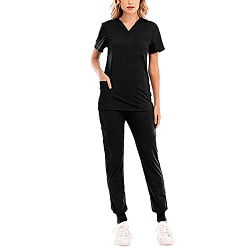 Damen 2-Teiliges Kasacks Set Medizinische Uniform Outfits mit Kasack und Hose Pflege Berufsbekleidung V-Ausschnitt Schlupfkasack+Schlupfhose Pflegeuniform Set Laborkittel Einfarbig Arbeitsuniform von Graceyo