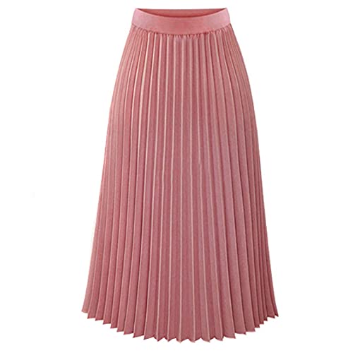 Graceyo Chiffonrock Damen Midi Plisseerock Elegent Boho Faltenrock Elastisch Chiffon Rock Lang Strandrock Freizeitrock Hohe Taille Faltenröcke A Linie Röcke Partyrock, Rosa, M von Graceyo