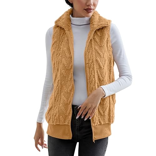 Graceyo Damen Fleeceweste Plüschweste Kunstfell Teddy Fleece Weste Outwear Herbst Winter Outdoor Warm Daunenweste Steppweste Bequem Ärmellos Cardigan Jacke Longweste Westen Tank Tops von Graceyo