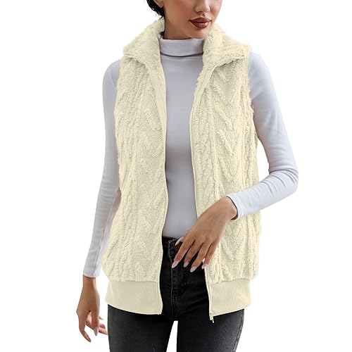 Graceyo Damen Fleeceweste Plüschweste Kunstfell Teddy Fleece Weste Outwear Herbst Winter Outdoor Warm Daunenweste Steppweste Bequem Ärmellos Cardigan Jacke Longweste Westen Tank Tops von Graceyo