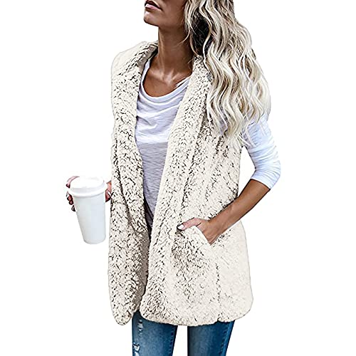 SSLLH Damen Plüschweste Outwear Herbst Winter Outdoor Warm Bequem Ärmellos Cardigan Jacke von SSLLH