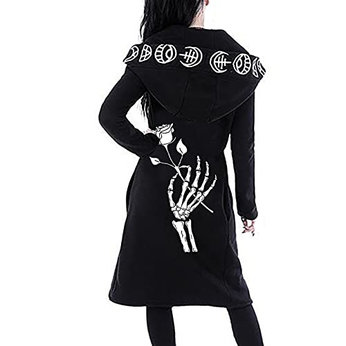 Graceyo Damen Gothic Punk Kapuzenpullover Vintage Retro Schwarz Kapuzenjacke Hoodie Sweatshirt Jacke Mantel Kapuzen Sweatjacke Pulli Streetwear Party Freizeit Kleidung Bluse Tops Outwear von Graceyo