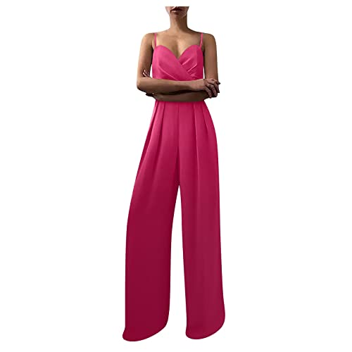 Graceyo Damen Jumpsuit Hohe Taille Elegant Breites Bein Hosenanzug Hochzeit Cocktail Party Overalls Hose Playsuit Lang Romper Straight Einteiler Weite Bein Hosen Spielanzug von Graceyo