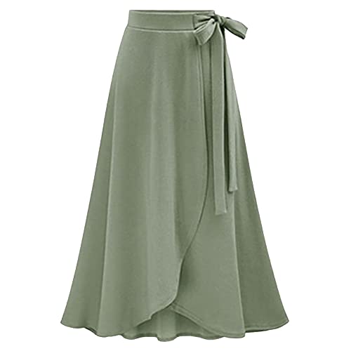 Graceyo Damen Lange Rock A Linie Röcke mit Bandagen Elegante Hochzeit Maxiröcke Freizeitrock Elastische Hohe Taille Faltenrock Midi Röcke Chiffonrock Damenrock, Armeegrün, 3XL von Graceyo