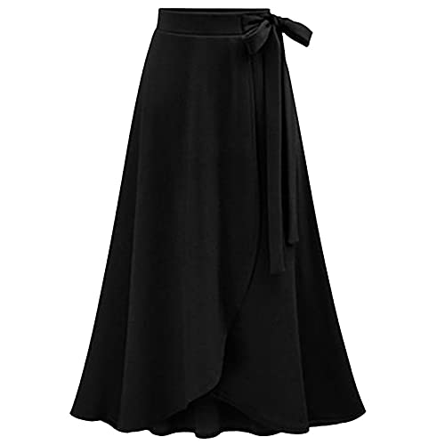 Graceyo Damen Lange Rock A Linie Röcke mit Bandagen Elegante Hochzeit Maxiröcke Freizeitrock Elastische Hohe Taille Faltenrock Midi Röcke Chiffonrock Damenrock von Graceyo