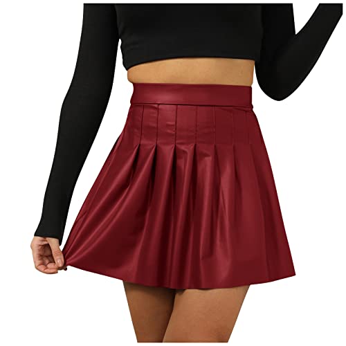 Graceyo Damen Lederrock Knielang, Hohe Taille Kunstleder Minirock Enges Bleistiftrock Schwarze Pu-Leder-Nähte Split Herbst Winter Minikleider A Linie Leder Rock Mini Röcke Party Clubwear von Graceyo