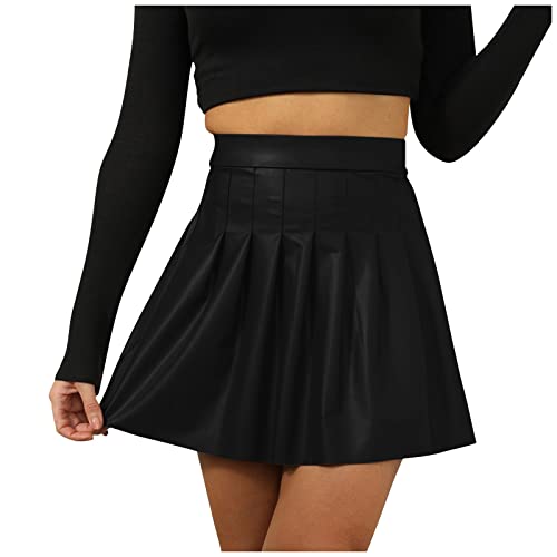 Graceyo Damen Lederrock Knielang, Hohe Taille Kunstleder Minirock Enges Bleistiftrock Schwarze Pu-Leder-Nähte Split Herbst Winter Minikleider A Linie Leder Rock Mini Röcke Party Clubwear von Graceyo