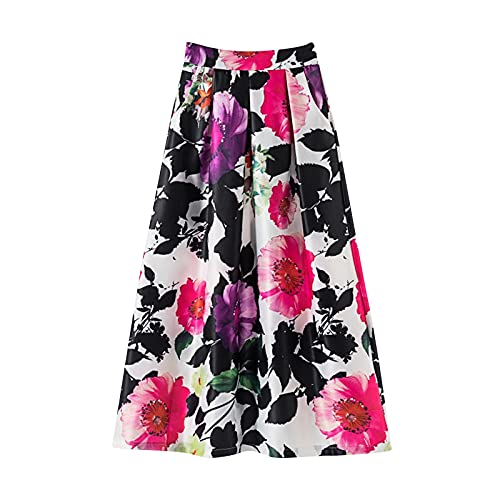 Graceyo Damen Maxirock Boho Drucken Lang Rock Sommerrock Festlich Rock Hochzeit Cocktail Party Langrock Prinzessin Röcke Plisseerock Retro Freizeitrock Faltenrock mit Breitem Saum von Graceyo