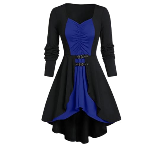 Graceyo Damen Mittelalter Kleid Gothic Kleider, Steampunk Kleid Gitter A-Line Partykleider Lace Up Karneval Party Halloween Kostüm Cosplay Kostume Festkleid Vintage Retro Langarmkleid Damenkleid von Graceyo