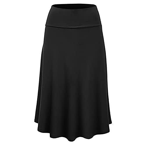 Graceyo Damen Rock Lange Elastischer Strertchy Maxi Rock Einfarbig Täglich Midirock A Linie Faltenrock Elegant Röcke Freizeitrock Damen Hohe Taille Retro Swing Rock Casual Skirt, #Schwarz, 3XL von Graceyo