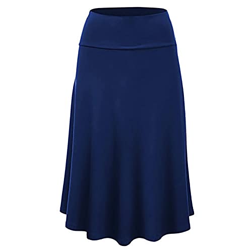 Graceyo Damen Maxi Rock Einfarbig Täglich Midirock A Linie Faltenrock Elegant Röcke Freizeitrock Hohe Taille Retro Swing Rock Casual Skirt von Graceyo