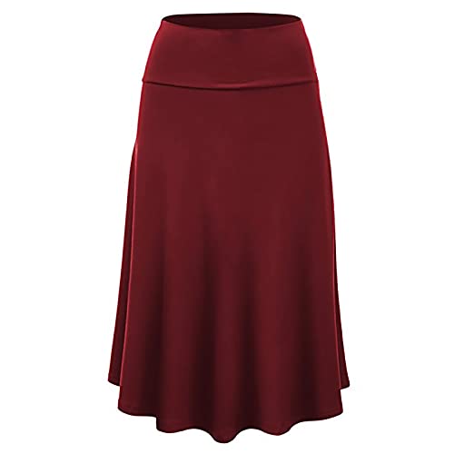 Graceyo Damen Rock Lange Elastischer Strertchy Maxi Rock Einfarbig Täglich Midirock A Linie Faltenrock Elegant Röcke Freizeitrock Damen Hohe Taille Retro Swing Rock Casual Skirt von Graceyo