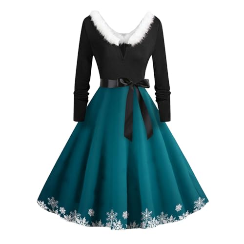 Graceyo Damen Weihnachtskleid Elegant Weihnachts Retro Cocktail Abschlussball Kleider 50er 60er Rockabilly Ärmellos Kleid Ballkleid Cocktailkleid Hohe Taille Partykleid von Graceyo