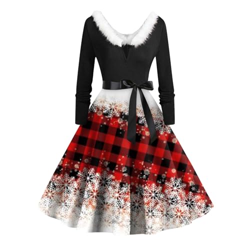 Graceyo Damen Weihnachtskleid Elegant Weihnachts Retro Cocktail Abschlussball Kleider 50er 60er Rockabilly Ärmellos Kleid Ballkleid Cocktailkleid Hohe Taille Partykleid von Graceyo