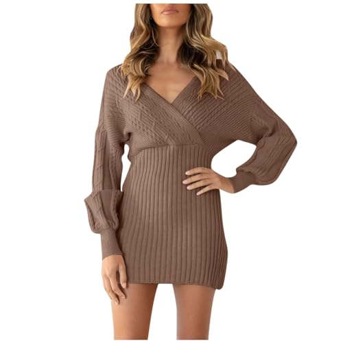 Graceyo Herbst Winter Dick Rollkragenkleid Damen, Einfarbig Rollkragen Langarm Strickkleid, Warm Langarmkleid Strickpulli Kleid, Pulloverkleid Freizeitkleid Knielang, Pullover Kleid Strick Sweater von Graceyo