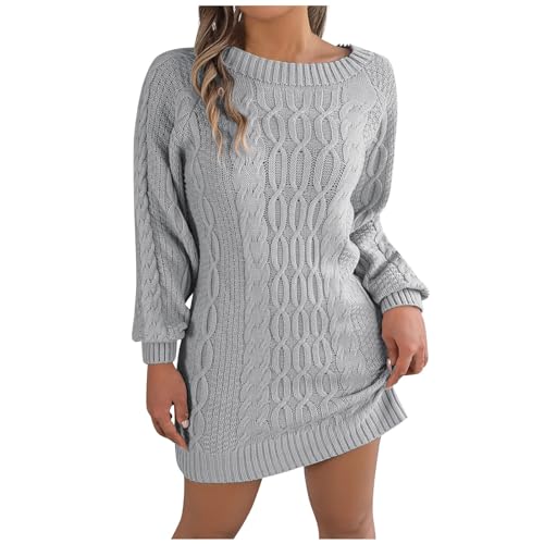 Graceyo Herbst Winter Dick Rollkragenkleid Damen, Einfarbig Rollkragen Langarm Strickkleid, Warm Langarmkleid Strickpulli Kleid, Pulloverkleid Freizeitkleid Knielang, Pullover Kleid Strick Sweater von Graceyo