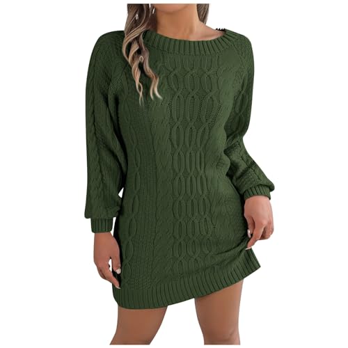 Graceyo Herbst Winter Dick Rollkragenkleid Damen, Einfarbig Rollkragen Langarm Strickkleid, Warm Langarmkleid Strickpulli Kleid, Pulloverkleid Freizeitkleid Knielang, Pullover Kleid Strick Sweater von Graceyo