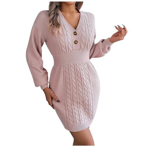 Graceyo Herbst Winter Dick Rollkragenkleid Damen, Einfarbig Rollkragen Langarm Strickkleid, Warm Langarmkleid Strickpulli Kleid, Pulloverkleid Freizeitkleid Knielang, Pullover Kleid Strick Sweater von Graceyo