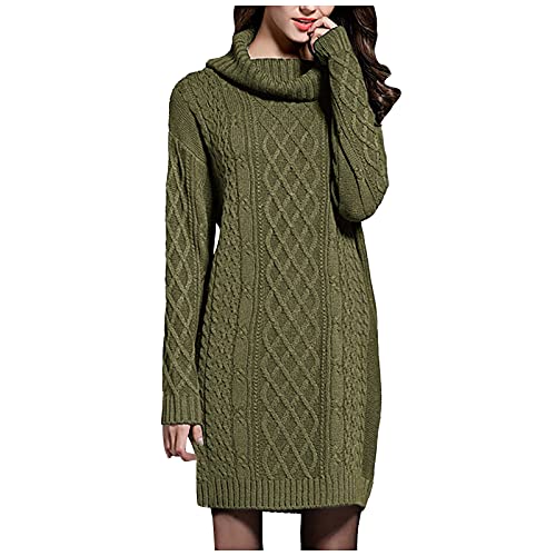Graceyo Rollkragen Strickkleid Damen Einfarbig Casual Rollkragenkleid Langarm Pullover Kleid Frauen Strickpulli Kleid Langarmkleid Winter Warm Tops Strick Oberteile Oversize Freizeitkleid von Graceyo