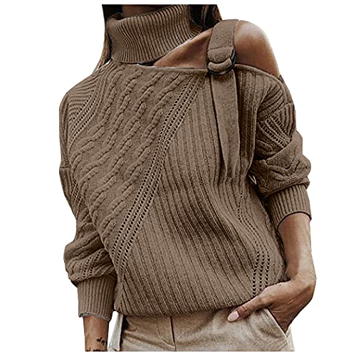Graceyo Rollkragenpullover Damen Schulterfrei Rollkragen Pullover Elegant Casual Frauen Strickpullover Pulli Langarmpullover Oversize Strickpulli Casual Oberteile Tops mit Turtleneck von Graceyo