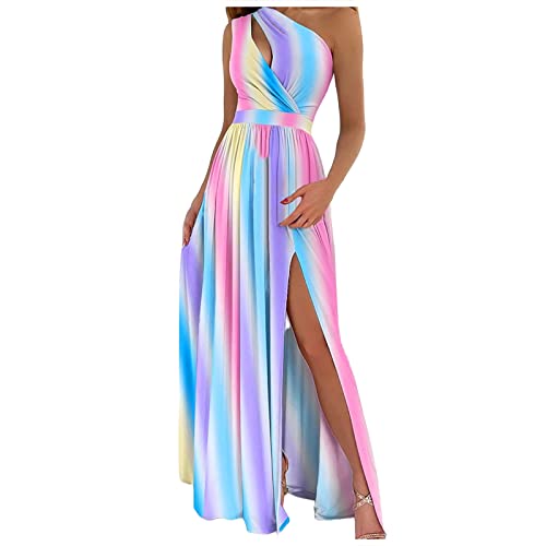 Graceyo Sommerkleid Damen Abendkleid Sexy Trägerlos Aushöhlen Neckholder Hohe Taille Maxikleid mit Schlitz Elegant Lange Kleider Maxikleider Lang Partykleid Ballkleid Festkleid, 2-mehrfarbig, XXL von Graceyo