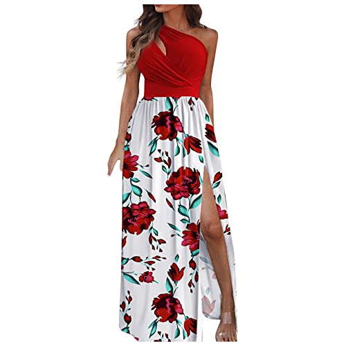 Graceyo Sommerkleid Damen Abendkleid Sexy Trägerlos Aushöhlen Neckholder Hohe Taille Maxikleid mit Schlitz Lange Kleider Cocktailkleid Abendkleider Lang Partykleid Ballkleid Festkleid, 3-rot, XXL von Graceyo