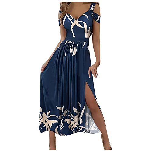 Graceyo Sommerkleid Damen Abendkleid Trägerlos Aushöhlen Neckholder Hohe Taille Maxikleid mit Schlitz Lange Kleider Cocktailkleid Abendkleider Lang Partykleid Ballkleid Festkleid, A#marine, 3XL von Graceyo