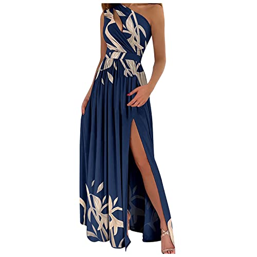 Graceyo Sommerkleid Damen Abendkleid Trägerlos Aushöhlen Neckholder Hohe Taille Maxikleid mit Schlitz Lange Kleider Cocktailkleid Abendkleider Maxikleider Partykleid Ballkleid Festkleid, 3-blau, L von Graceyo