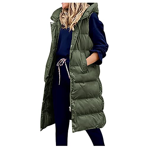 Graceyo Winterweste Daunenweste Steppweste mit Kapuzen Damen Winter, Warme Leichte Lange Schlanke Ärmellose Mantel Weste Jacke, Übergroße Frezeitweste Steppweste für Frauen Winddichte Outdoor von Graceyo