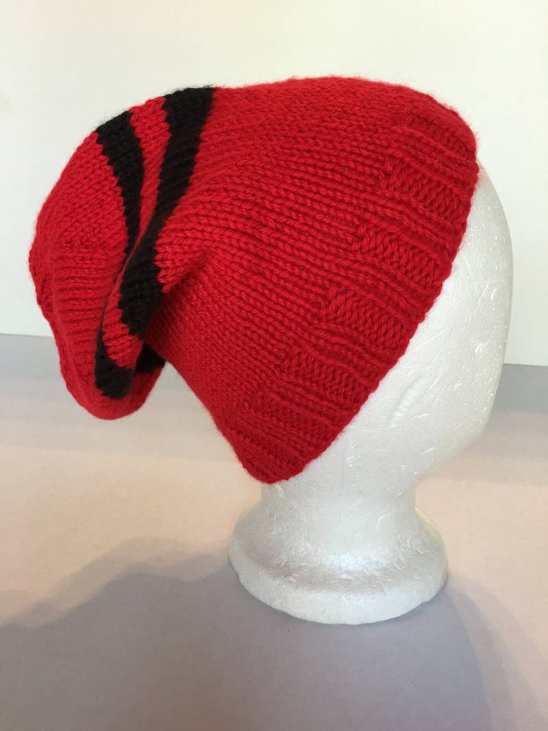 Mens Womens Gestrickt Skull Cap Hut Slouch Mütze Ski Wintermütze Beanie Watch Tam Tammy Rot W Schwarzen Streifen von GraciLuS