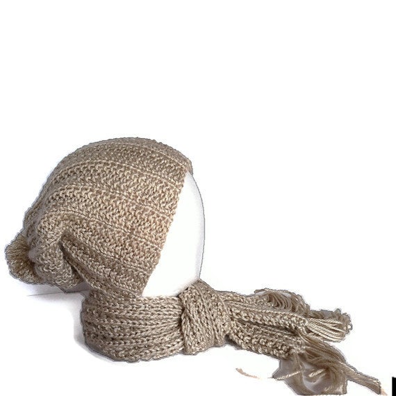 Mütze/Schal Set Beige Hand Gestrickt Warm Winter Super Weich Kuschelige Slouch von GraciLuS