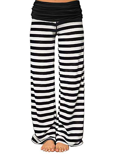 Gracyoga Damen Schlafanzughose mit Blumenmuster, Faltbare Taille, Palazzo Lounge-Hose, weites Bein - Mehrfarbig - Mittel von Gracyoga