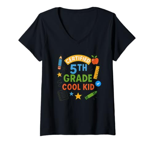 Damen Zertifizierte 5. Klasse Cooles Kind, lustiges Schulanfang T-Shirt mit V-Ausschnitt Damen Zertifizierte 5. Klasse Cooles Kind, lustiges Schulanfang T-Shirt mit V-Ausschnitt von Grade 5th Vibes Cool Kid Merch