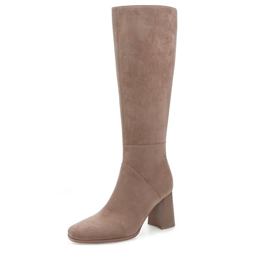 Gradinery Kniehohe Damenstiefel aus Wildlederimitat, klobiger Absatz, quadratischer Zehenbereich, hoher Stiefel, seitlicher Reißverschluss, modisch, lange Stiefel, Veloursleder, Aprikose, 41 EU Gradinery Kniehohe Damenstiefel aus Wildlederimitat, klobiger Absatz, quadratischer Zehenbereich, hoher Stiefel, seitlicher Reißverschluss, modisch, lange Stiefel, Veloursleder, Aprikose, 41 EU von Gradinery