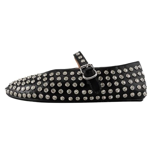 Gradinery Mary Jane Ballerinas mit Strasssteinen besetzt, Schnallenriemen, glitzernd, lässiges Kleid, Ballerina-Schuhe, Strass Schwarz, 43 EU Gradinery Mary Jane Ballerinas mit Strasssteinen besetzt, Schnallenriemen, glitzernd, lässiges Kleid, Ballerina-Schuhe, Strass Schwarz, 43 EU von Gradinery