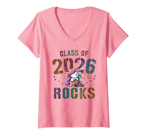 Damen Süße Class of 2026 Rocks Unicorn Rocks Fabelhaftes Mädchen T-Shirt mit V-Ausschnitt Damen Süße Class of 2026 Rocks Unicorn Rocks Fabelhaftes Mädchen T-Shirt mit V-Ausschnitt von Graduate 12 Years Later Girls Write My Autographs